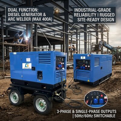 Mobiele chassis wielen 450A DC Mig lasapparaat 500Amp diesel lasgenerator met draadaanvoer